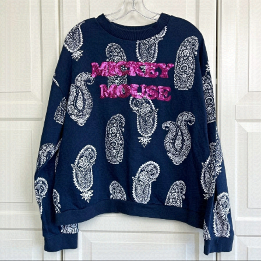Ethnic Western | Paisley  Pattern Sequined Mickey Mouse Sweater Size Medium